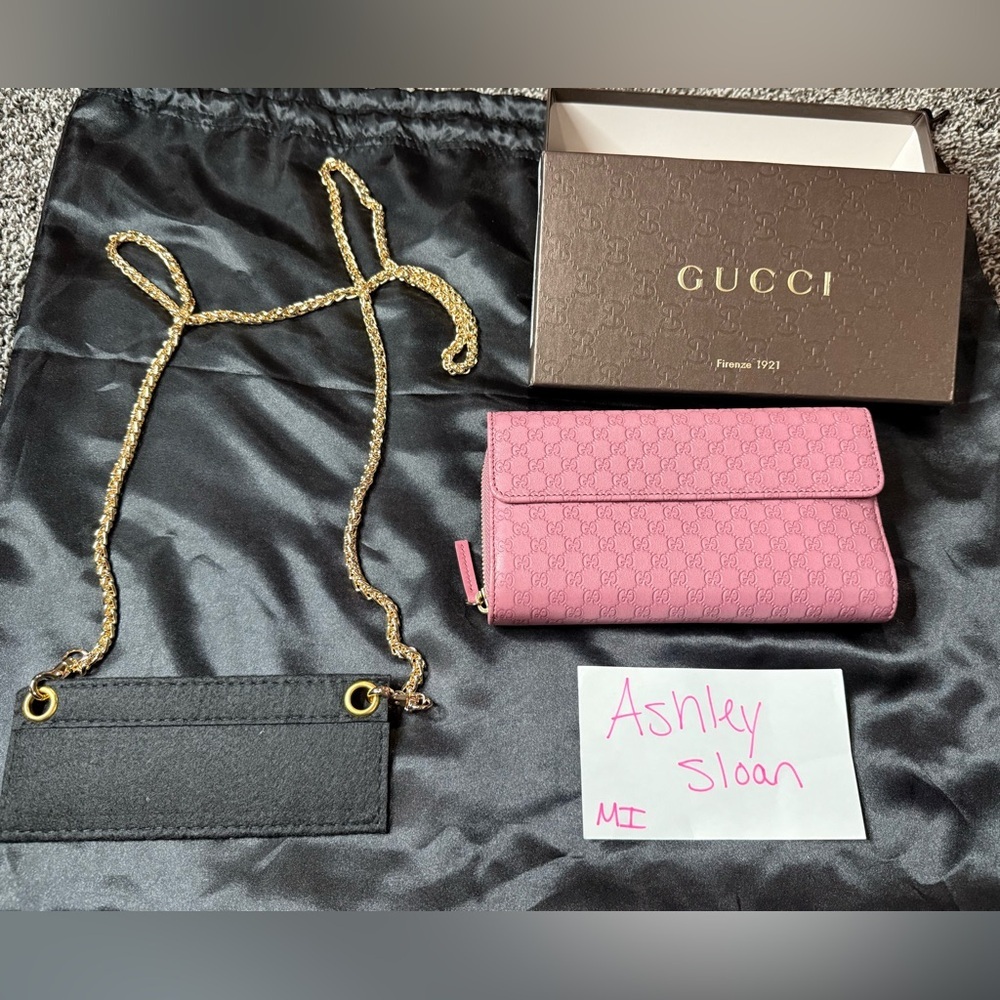 Gucci microguccisimma pink leather continental flap wallet, like new